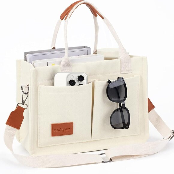 Durable, Large Capacity Canvas Tote Bag with Adjustable Strap and Zipper Closure - Picture 8 of 8
